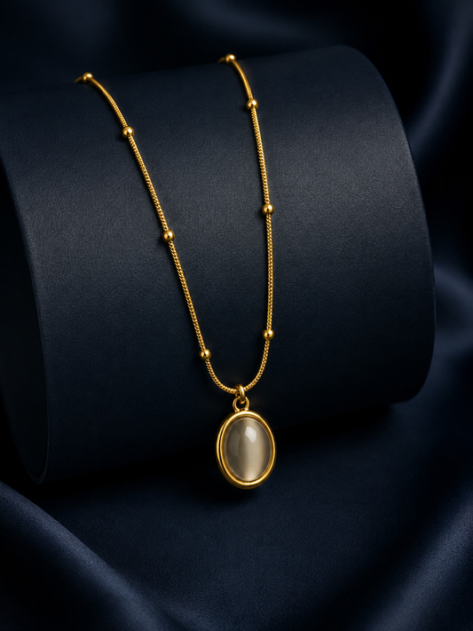 oval cat's eye pendant neck chain