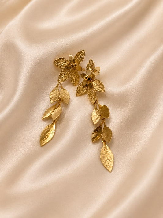 Multi-Leaf Drop Long Statement Earrings